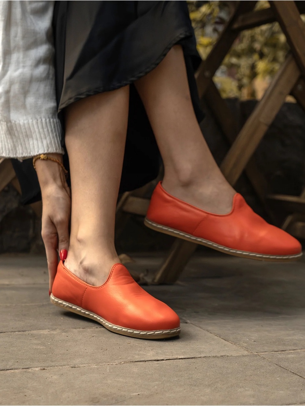 Charix Women’s Orange Turkish Leather Slip-On Shoes 36.5/6.5 Boho Minimalist